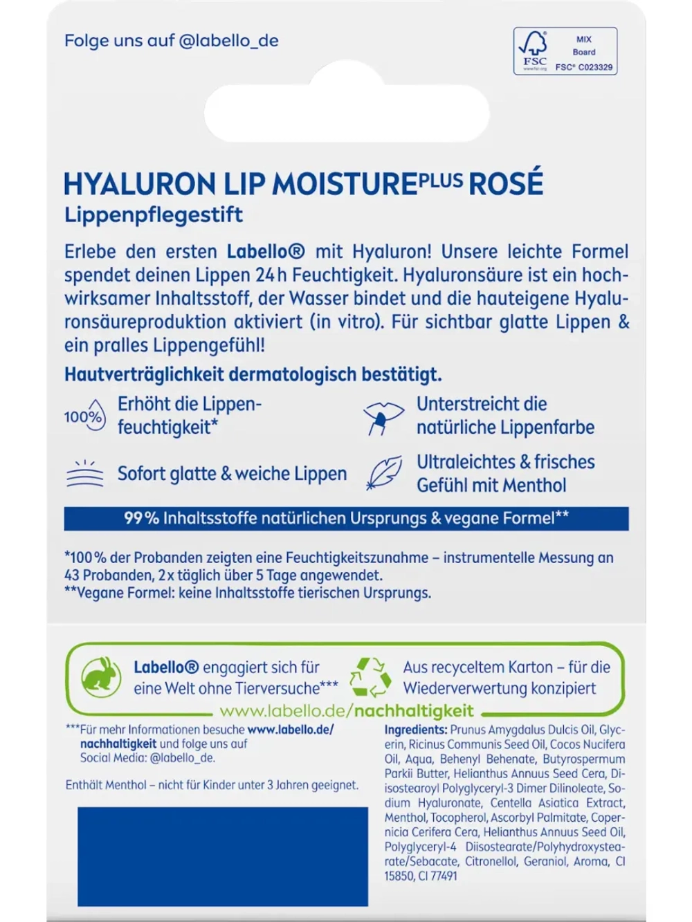Бальзам гиалуроновый "Moisture Rosé", LSF 15, 4,8 г.