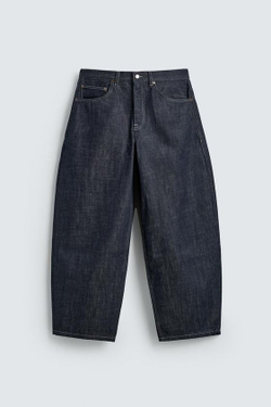 ZARA ДЖИНСЫ BALLOON FIT, ТЕМНО-СИНИЙ/БЕЛЫЙ