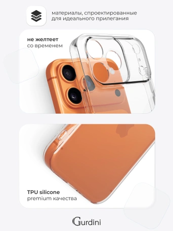 Чехол накладка iPhone 17 Pro / 18 Pro 6.3" Gurdini силикон Ultra Twin 1 mm c защитой камеры прозрачный