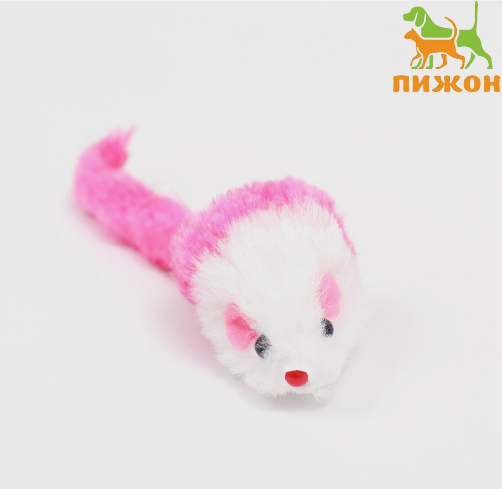 Игрушка для кошек «Малая мышь» двухцветная, 5 см, белая/розовая