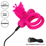 Розовое эрекционное виброкольцо Silicone Rechargeable Dual Butterfly Ring (Цвет: розовый)