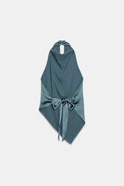 ZARA АТЛАСНЫЙ ТОП ХАЛТЕР, ВОДЯНИСТЫЙ ЗЕЛЕНЫЙ