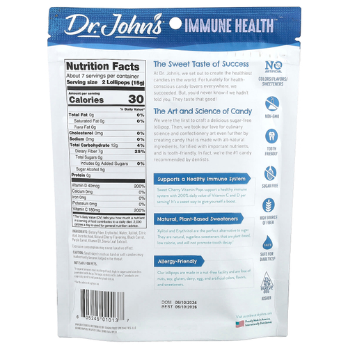 Dr. John's Healthy Sweets, Immune Health™, витаминные леденцы, со вкусом черешни, 14 леденцов в индивидуальной упаковке, 109 г (3,85 унции)