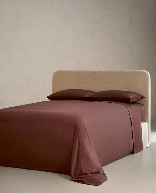 ZARA HOME САТИНОВЫЙ ПОДОДЕЯЛЬНИК, ВИННЫЙ