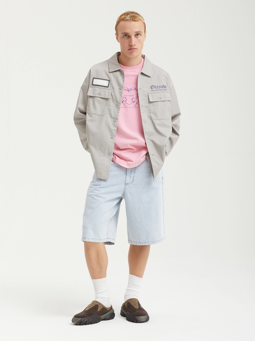 Шорты Октябрь Og Logo Baggy "Blue Heavy Stone Bleached"