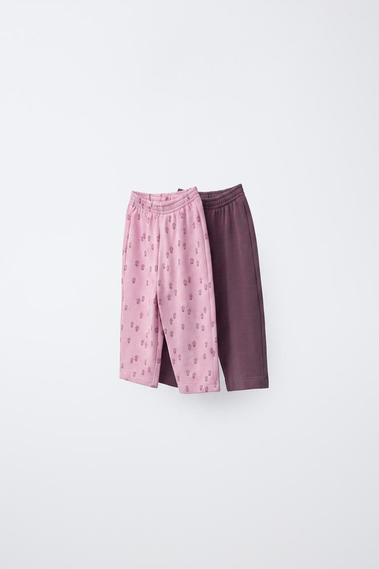 ZARA КОМПЛЕКТ И ДВУХ БРЮК С ЦВЕТЧНЫМ ПРИНТОМ И ОДНОТОННЫХ, РОЗОВЫЙ