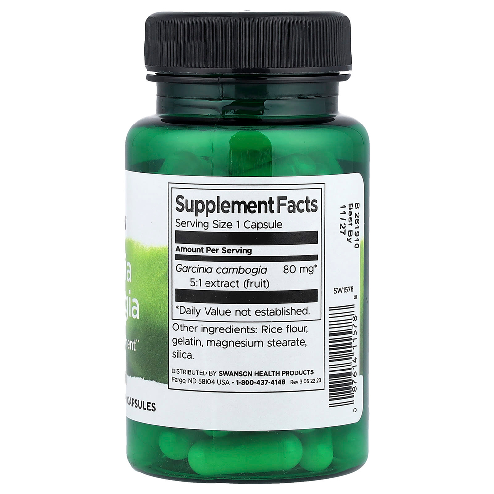 Swanson Vitamins, экстракт гарцинии камбоджийской 5:1, 60 капсул (80 мг в 1 капсуле)