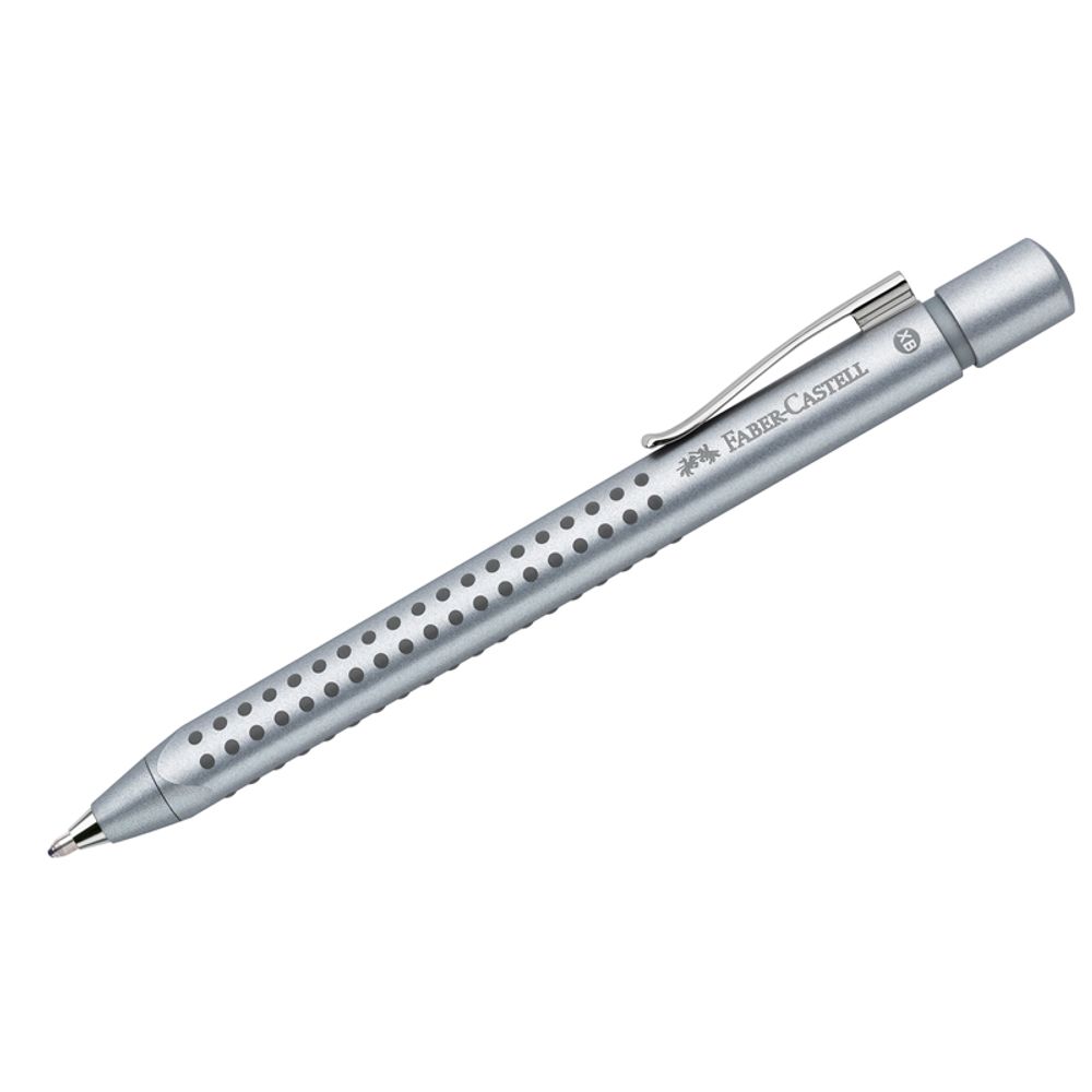 Ручка шариковая автоматическая Faber-Castell "Grip 2011" синяя, 1,4мм, трехгран., серебряный корпус