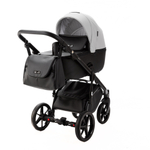 Детская универсальная коляска Adamex NOLA Deluxe 2 в 1 N-SD107 (Светло-серая экокожа, Черная экокожа)