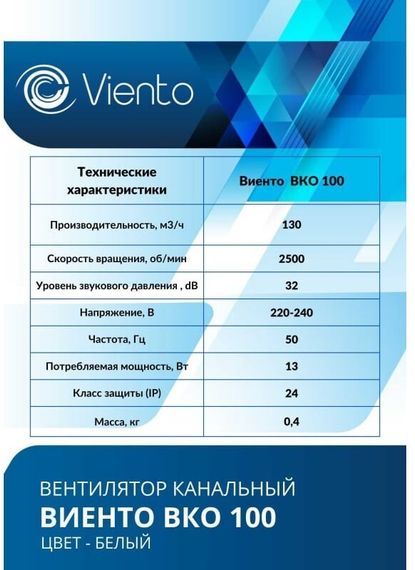 Вентилятор канальный Виенто ВКО 100 К (с обратным клапаном)