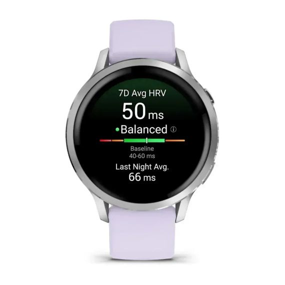 Garmin Venu 4 41 мм серебристые смарт-часы с силиконовым барвинковым ремешком