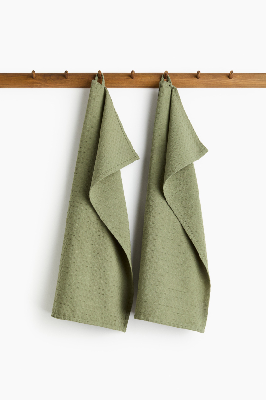 H&M HOME НАБОР КУХОННЫХ ПОЛОТЕНЕЦ ( 2 ШТ.), ЗЕЛЕНЫЙ