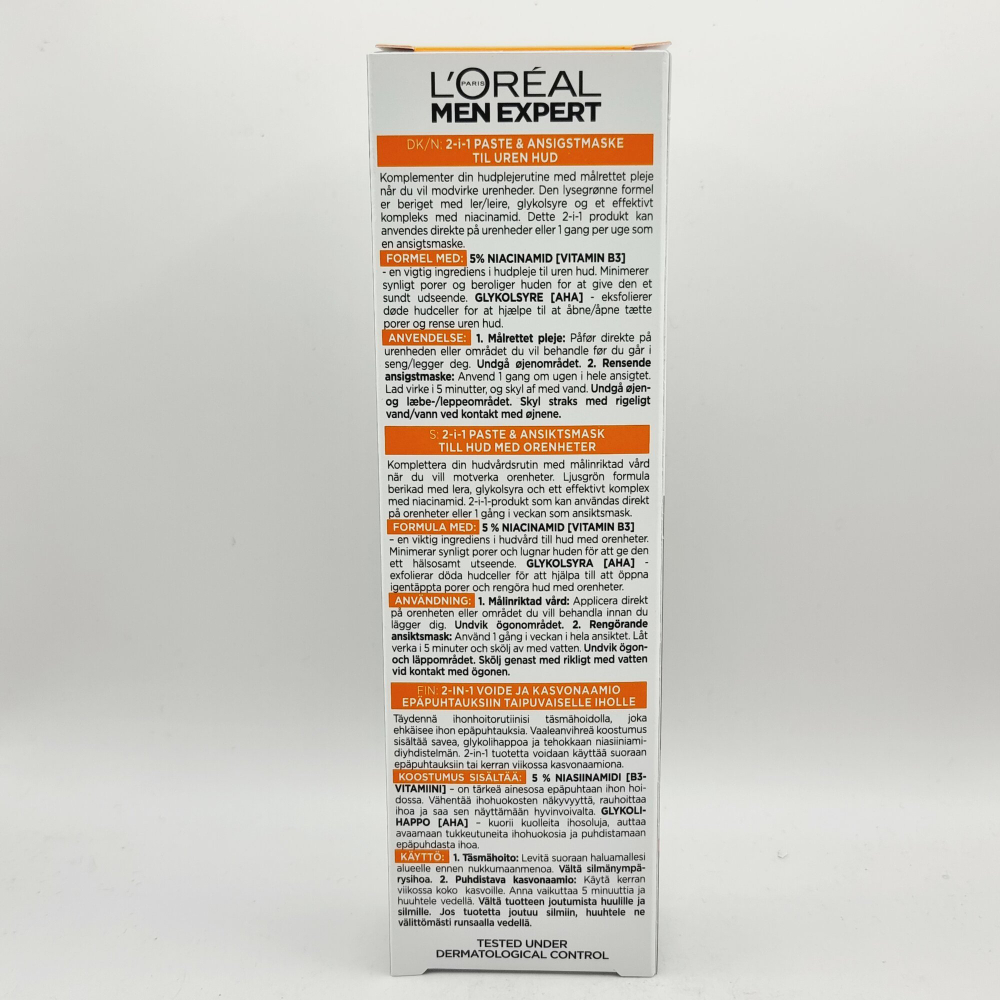 Паста S.O.S. L'Oreal Men Expert  Derma Control  для жирной кожи с ниацинамидом и гликолиевой кислотой, 45 мл (Франиция)