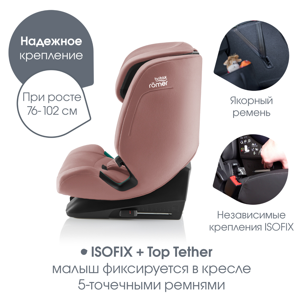 Автокресло 1/2/3 Britax Roemer EVOLVAFIX Dusty Rose, с 15 месяцев до 12 лет, (76 - 150 см), розовый