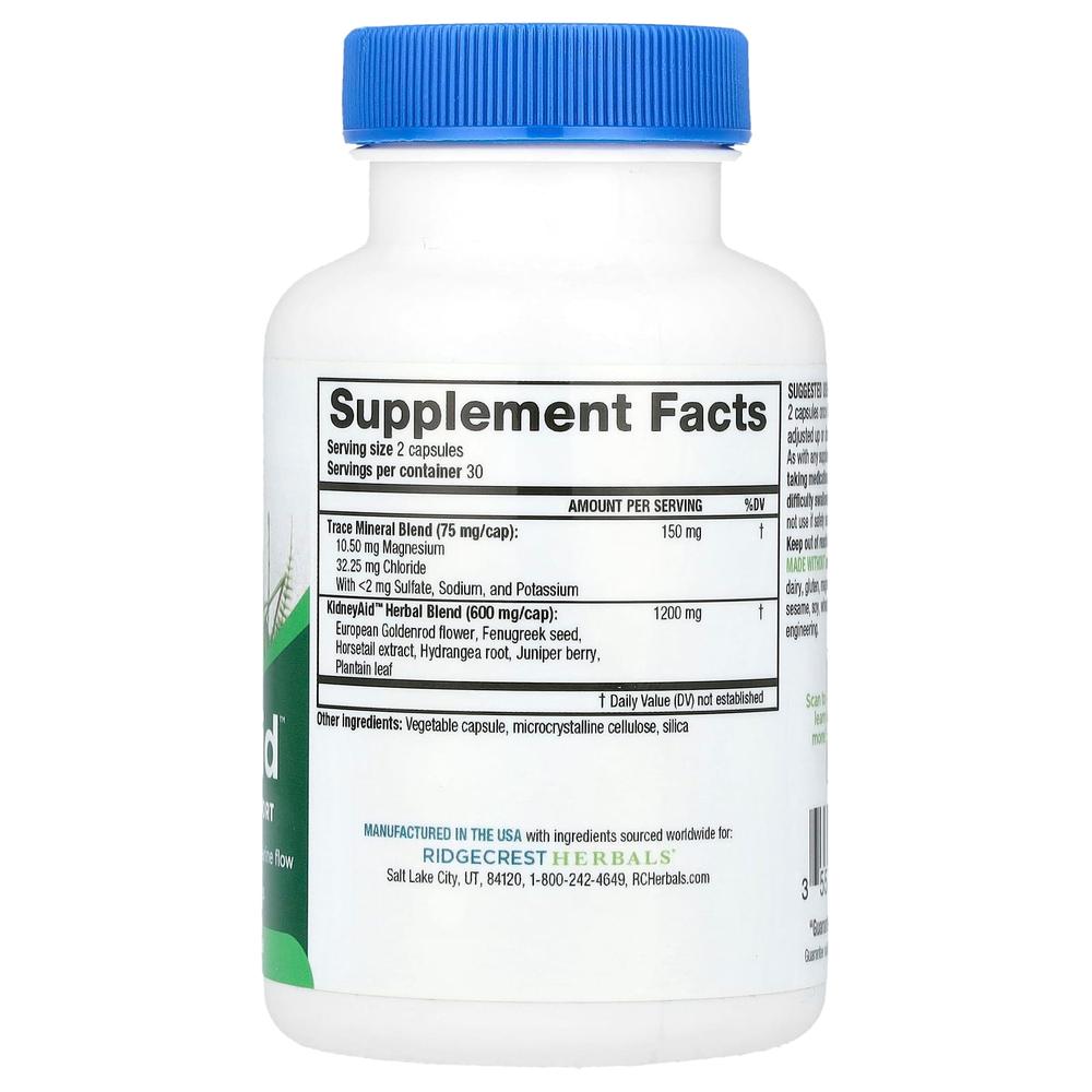 RidgeCrest Herbals, KidneyAid™, для поддержки почек, 60 капсул