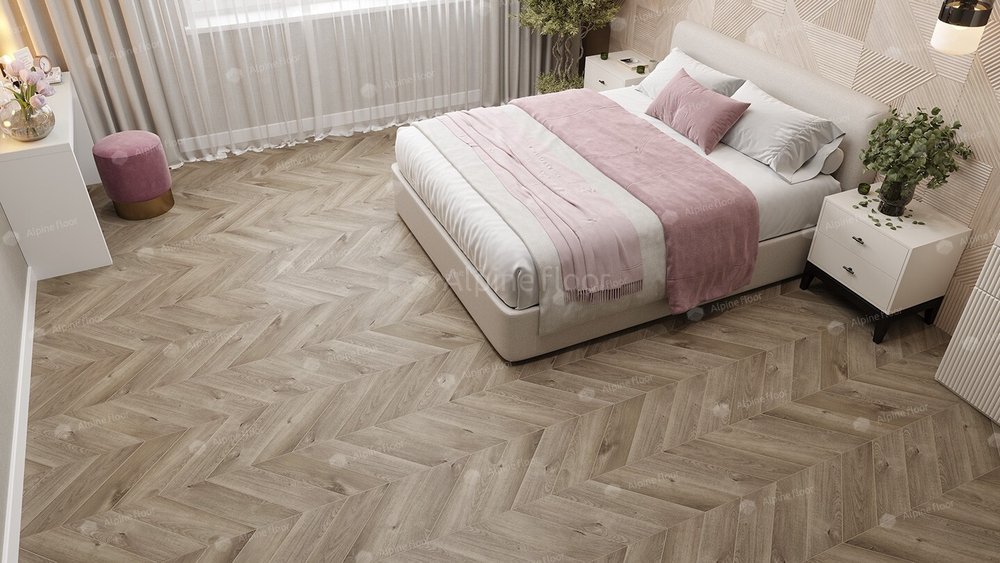 Каменно-полимерная напольная плитка Alpine Floor Шеврон (Chevron) Дуб Натуральный Отбеленный ЭКО 18-3