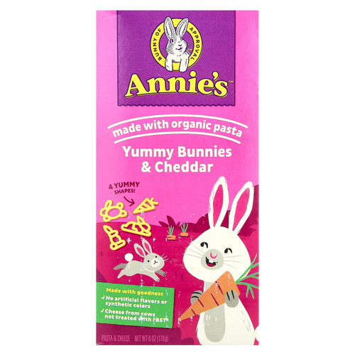 Annie's Homegrown, Bunny Pasta, паста в форме кролика и вкусный чеддер, 170 г (6 унций)