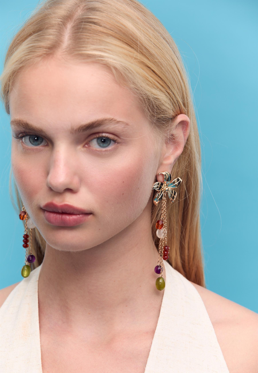 STRADIVARIUS Серьги-цветы из бисера, золотой