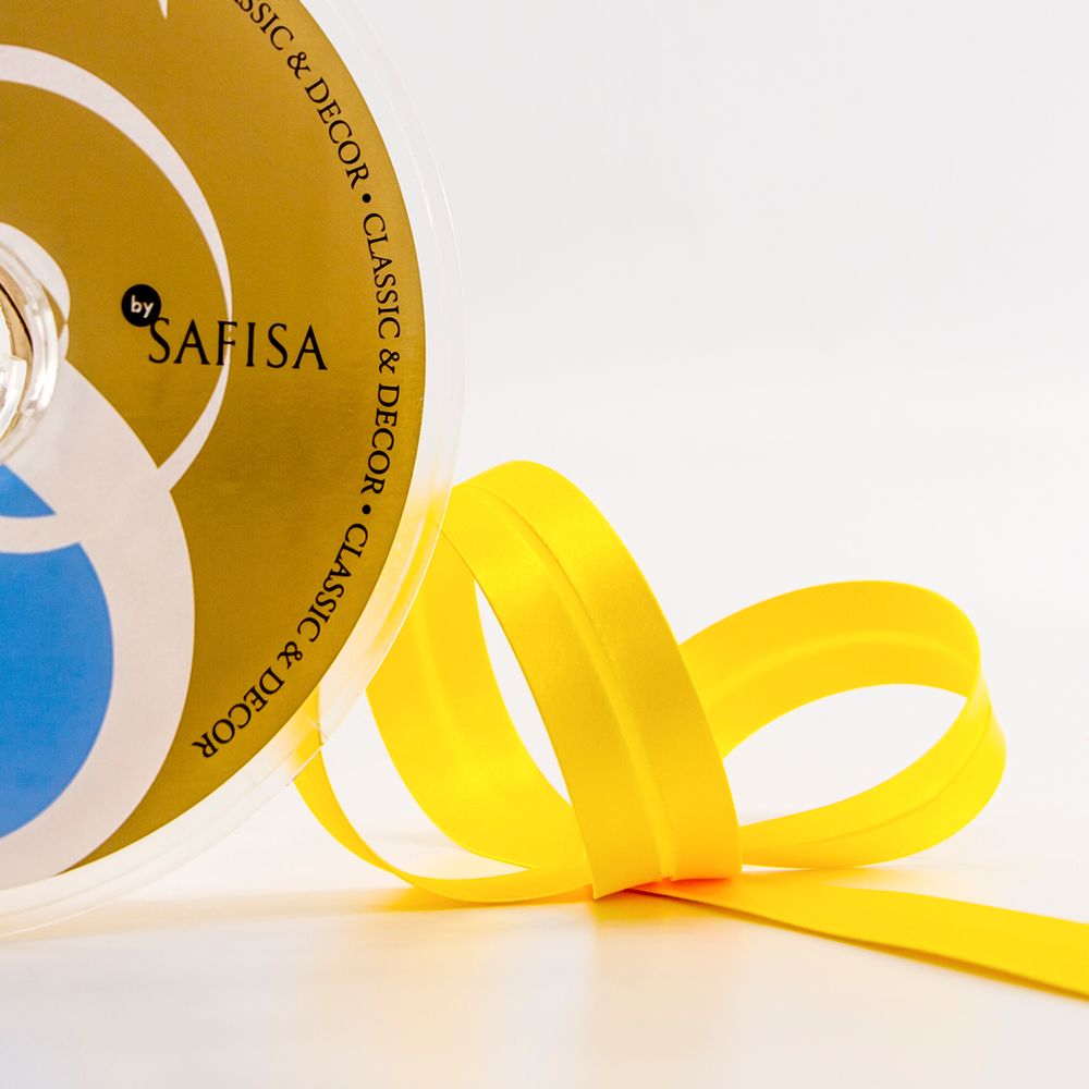 Косая бейка атласная 20 мм / 25 метров, 32 желтый, Safisa (Spiral)
