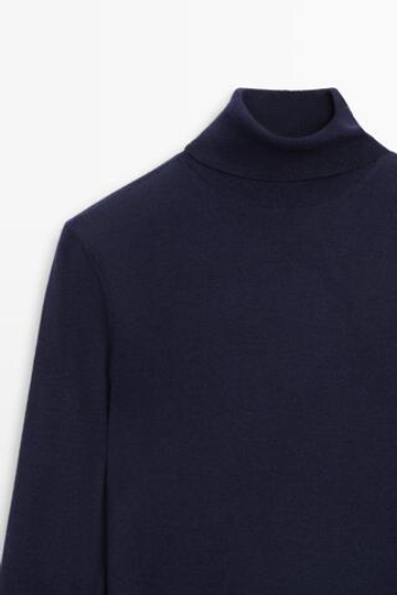 Massimo Dutti Свитер из смесовой шерсти с высоким воротником, темно-синий