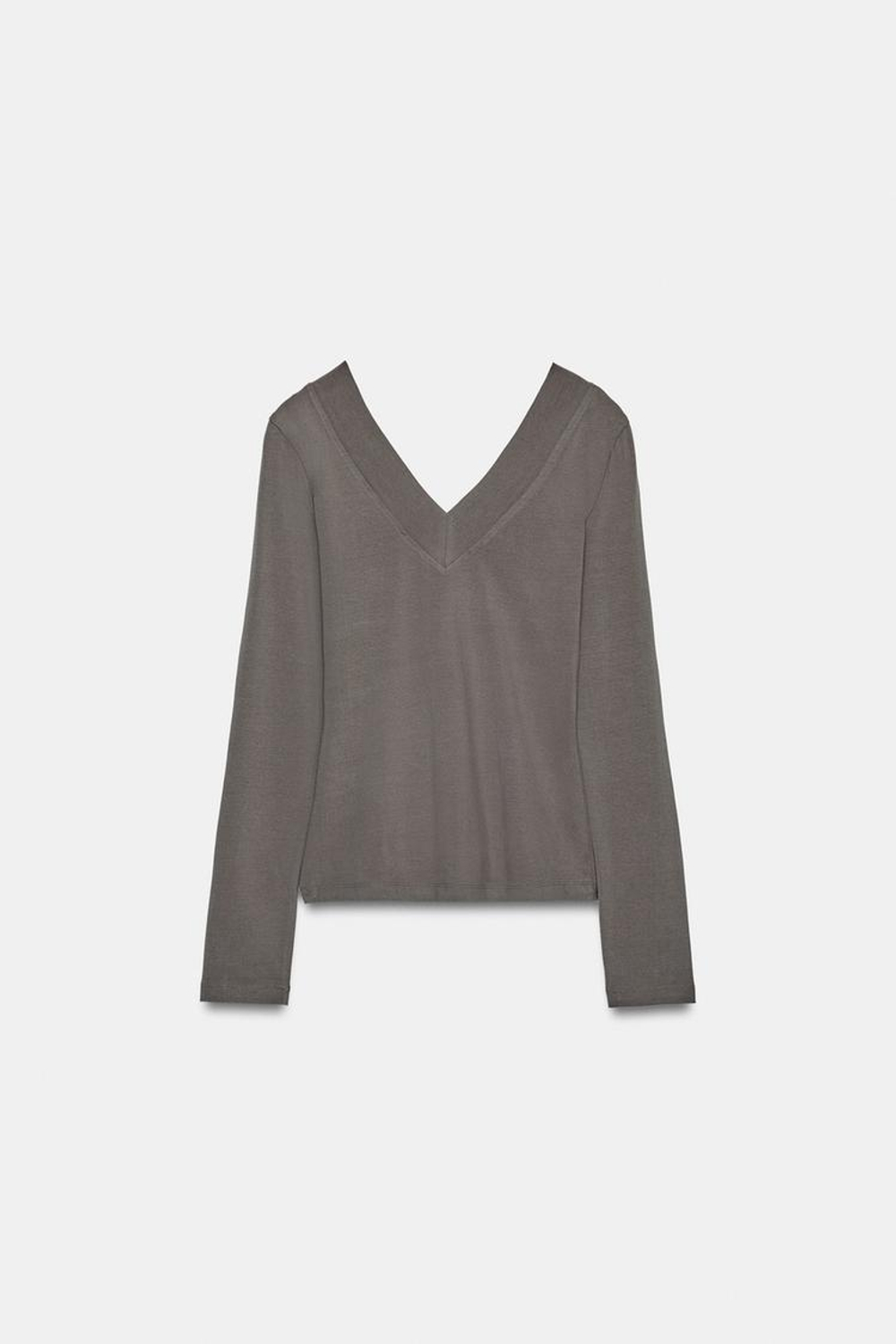 ZARA ФУТБОЛКА С V-ОБРАЗНЫМ ВЫРЕЗОМ, СВЕТЛО-СЕРЫЙ