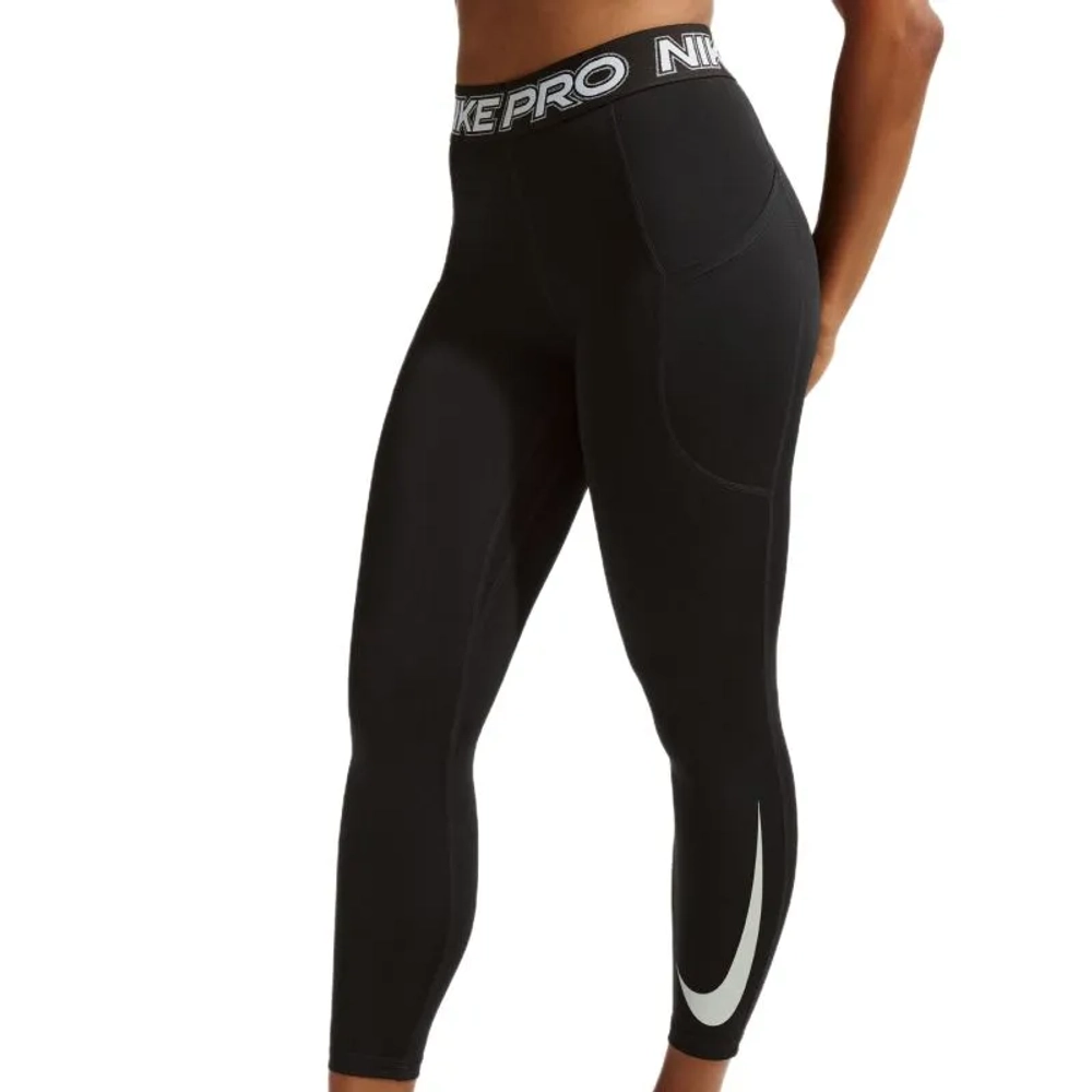 Леггинсы Nike Pro 365 Mid-Rise 7/8 - black/white/matte silver