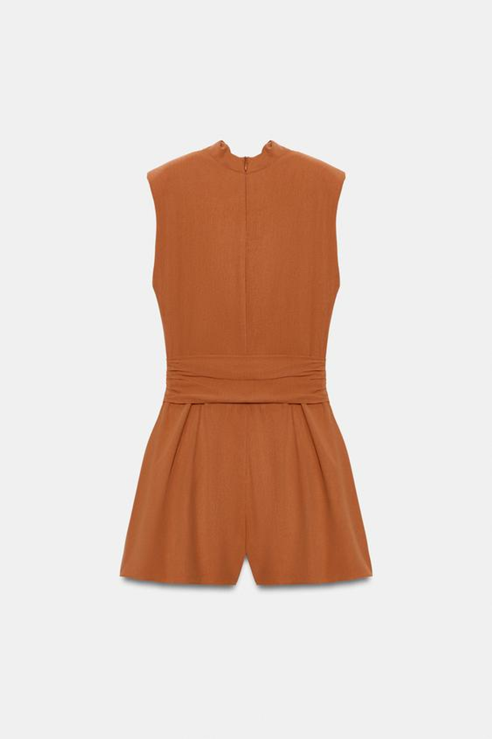 ZARA КОРОТКИЙ КОМБИНЕЗОН С ПОЯСОМ И ПОДПЛЕЧНИКАМИ, МЕДНЫЙ