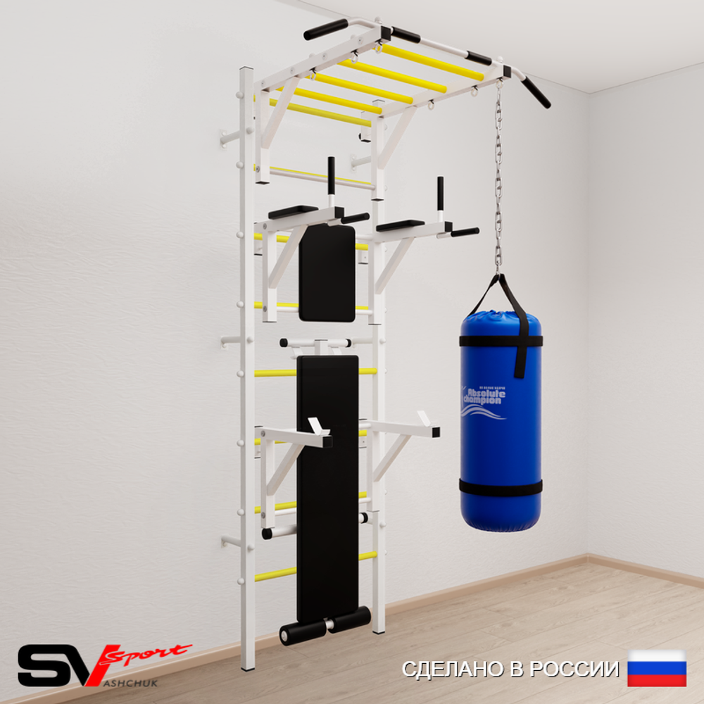 Шведская стенка Sv Sport усиленная 6261 (Турник рукоход/Брусья/Стойка/Скамья/Цепь/Мешок 15кг)