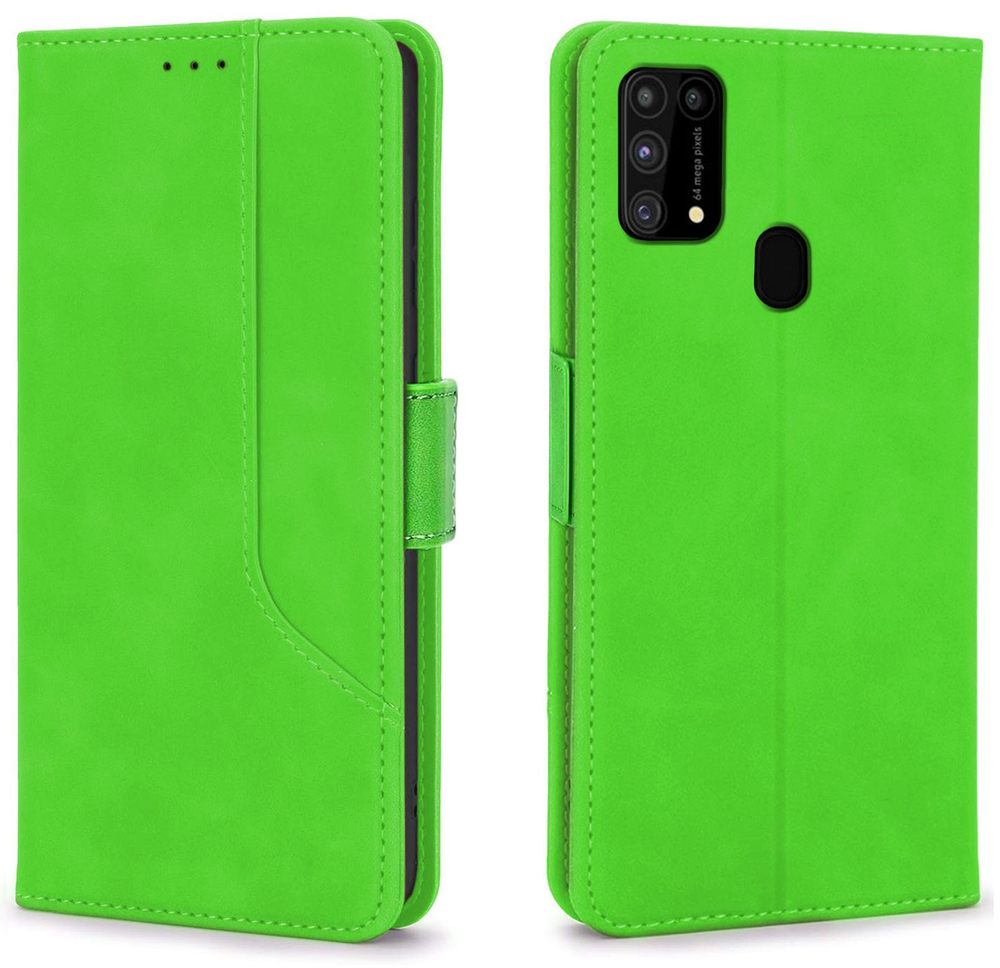 Стильный чехол-книжка из кожи для SAMSUNG M31 / M21S / F41 с отделом для наличных, 3 слотами для карт и подставкой
