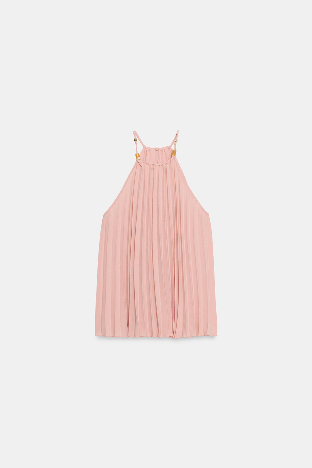 ZARA ПЛИССИРОВАННЫЙ ТОП С ГОРЛОВИНОЙ ХАЛТЕР И БУСИНАМИ, ЦВЕТ РОЗОВОГО ДЕРЕВА