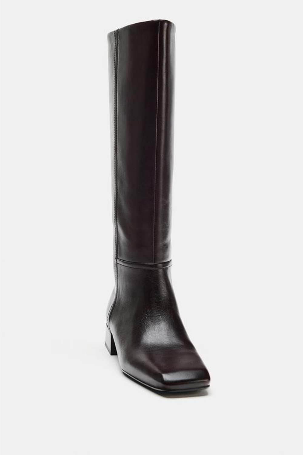 ZARA КОЖАНЫЕ САПОГИ С КВАДРАТНЫМ МЫСОМ — LIMITED EDITION, КОРИЧНЕВЫЙ