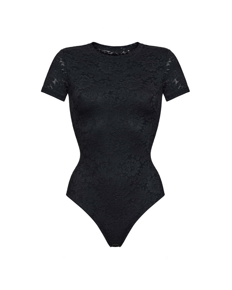 боди Openwork с коротким рукавом черное
