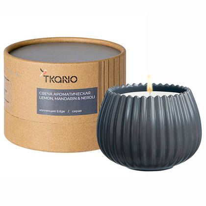 Свеча ароматическая Tkano Edge Lemon Mandarin & Neroli серая 30ч