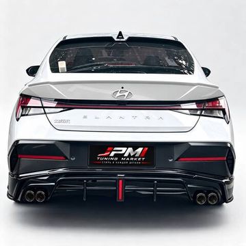 Диффузор с раздвоением выхлопа и LED лампой Hyundai Elantra 2023-2025 (тип 2) чёрный глянец