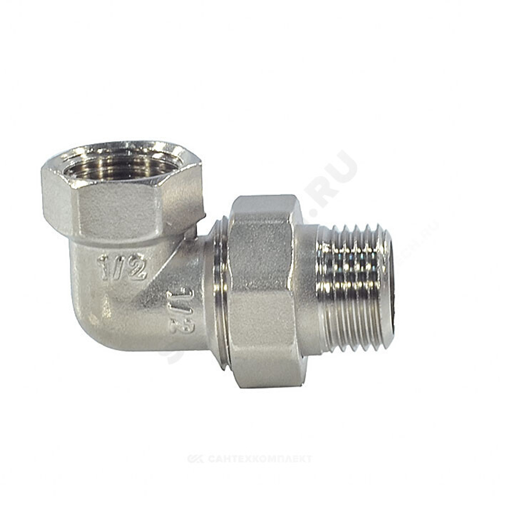 Соединитель латунь никель американка Ду 15 (1/2") угловой ВР/НР VALFEX VF.098.N.012