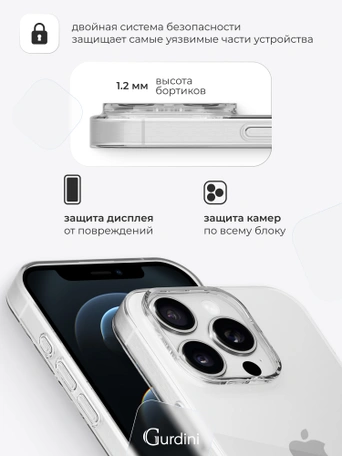 Чехол накладка iPhone 12 Pro Max 6.7" Gurdini силикон Ultra Twin 1 mm прозрачный