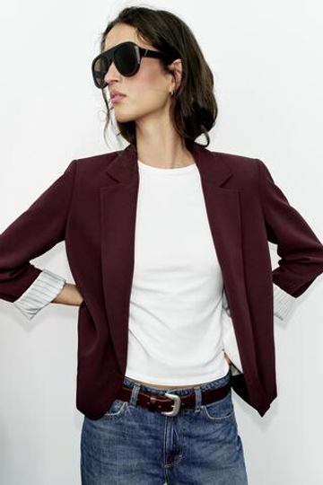 ZARA БЛЕЙЗЕР С ПОДПЛЕЧНИКАМИ И ПРИНТОВАННЫМИ МАНЖЕТАМИ, БОРДОВЫЙ