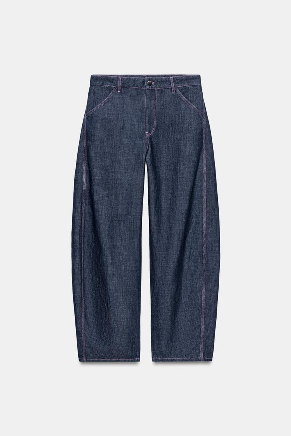 ZARA БРЮКИ BARREL ИЗ ЛЬНА, ИНДИГО
