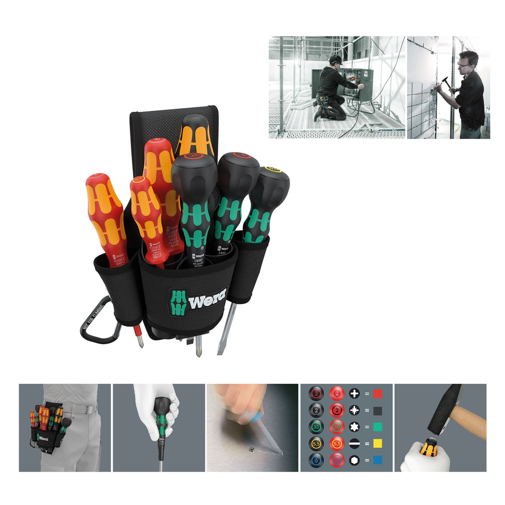 АКЦИЯ ДЕШЕВЛЕ 2026! Набор отвёрток 8 предметов Wera 9621 SET 2 Kraftform Ball-Grip, PH 1x80 мм, PH 2x100 мм, SL 1x6x100 мм, SL 1x5.5x100 мм, PH 1x80 мм, PH 2x100 мм, SL VDE 0.6x3.5x100 мм, в поясной сумке из 5 отделений WE-136033