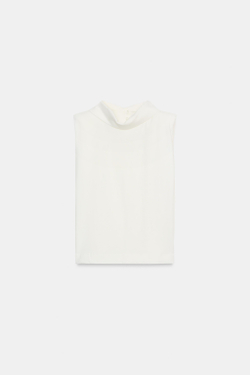 ZARA ТОП С ВЫСОКИМ ВОРОТНИКОМ И ПОДПЛЕЧНИКАМИ, БЕЛЫЙ
