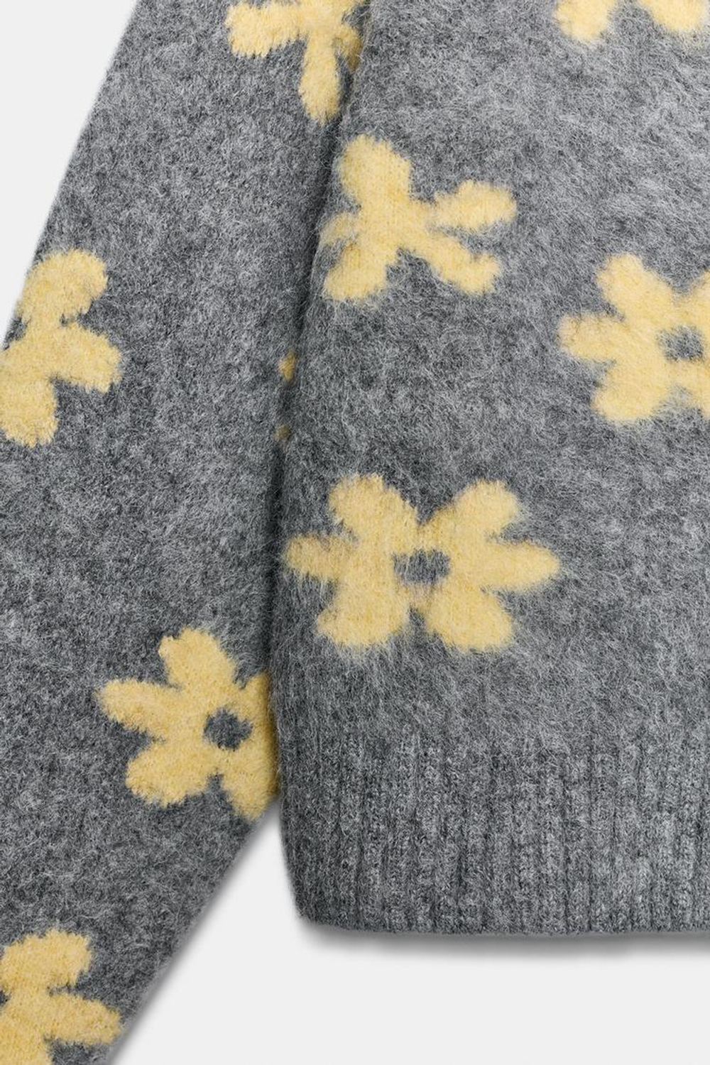 ZARA ЖАККАРДОВЫЙ КАРДИГАН С ЦВЕТОЧНЫМ ПРИНТОМ, СЕРЫЙ