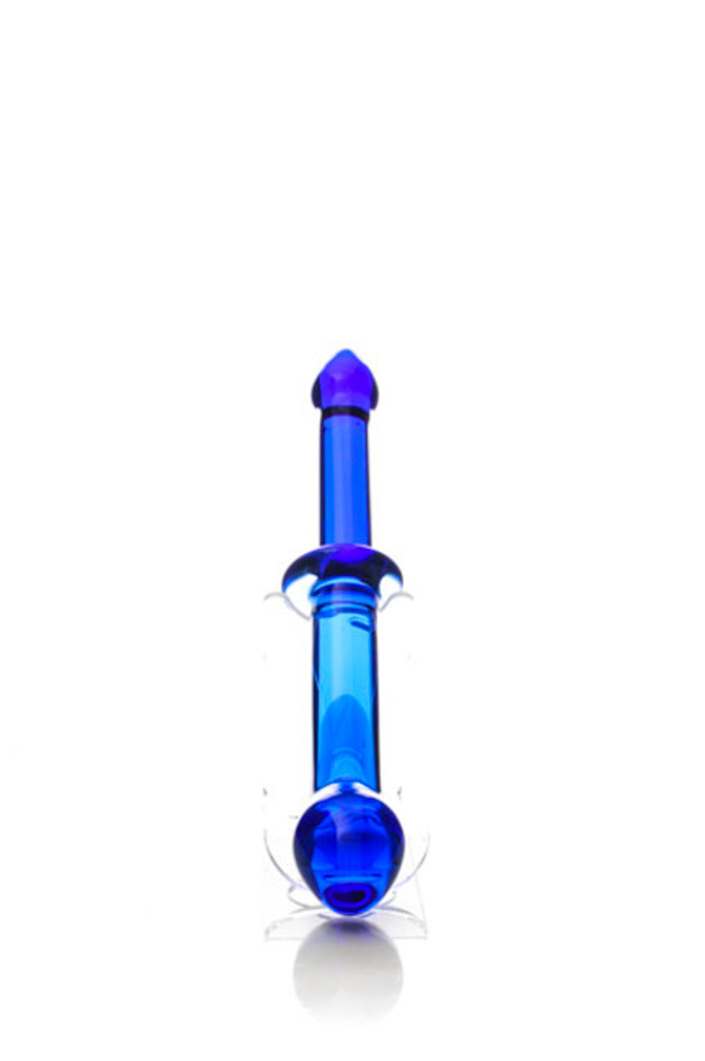 Фаллоимитатор двусторонний Sexus Glass стеклянный, синий, 24 см (Цвет: синий)