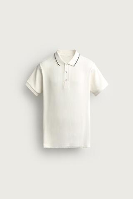 ZARA ПОЛО REGULAR FIT RETRO, ЖЕЛТОВАТО-БЕЛЫЙ