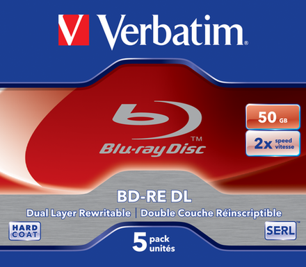 Оптический диск Verbatim BD-RE DL 50GB 2X HardCoat SERL, Jewel Case, 5 шт