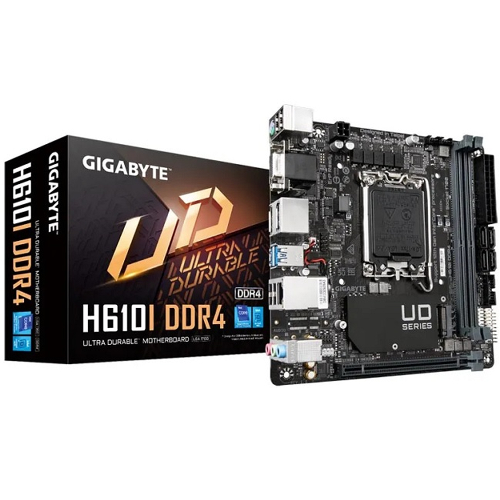 Материнская плата GIGABYTE H610I DDR4 (LGA1700/H610/2xDDR4/PCI-E/M.2/GLAN/DisplayPort/HDMI/D-Sub/Mini-ITX)