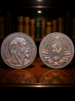 Медаль Италии В.И. Ленин. Октябрь 1917 год. Октябрьская революция в России. Герб СССР. Копия медь патина