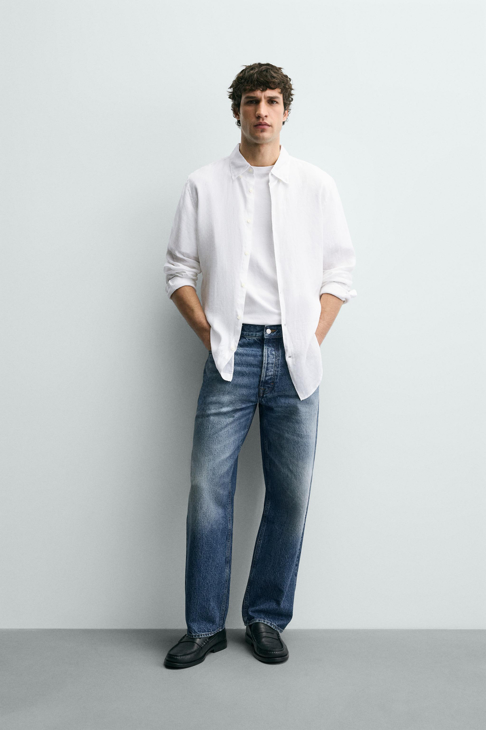 ZARA РУБАШКА ИЗ 100% ЛЬНА, БЕЛЫЙ