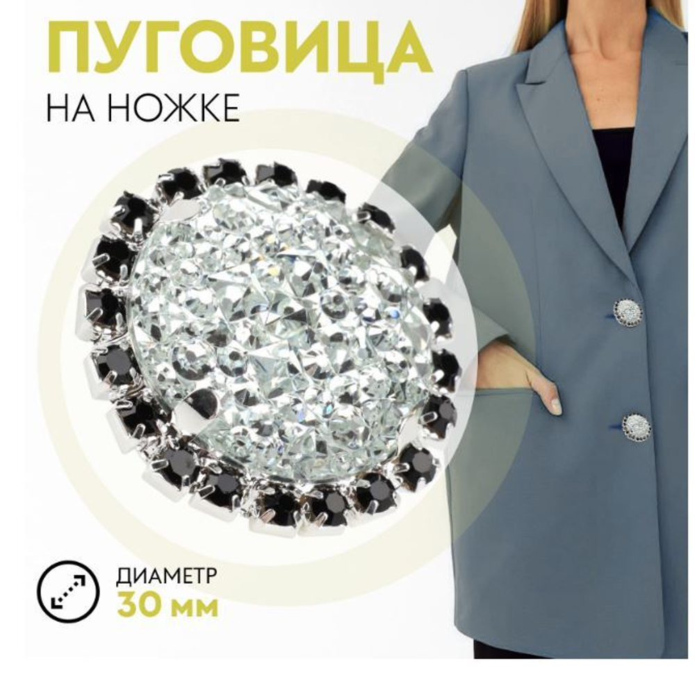пуговицы декоративная d30мм стразы черепаха серебр/чёрн АУ 1375638