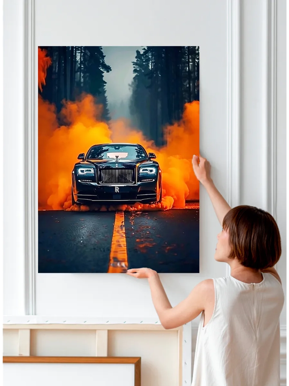 Картина "Rolls-Royce в огне", интерьерная 50х70см 1шт.
