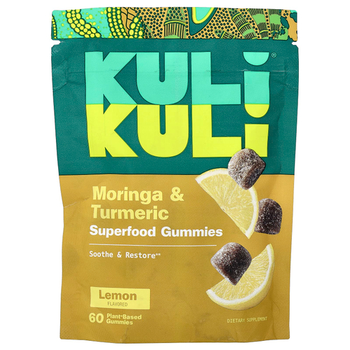 Kuli Kuli, жевательные таблетки с суперфудами, моринга и куркума, лимон, 60 растительных жевательных таблеток